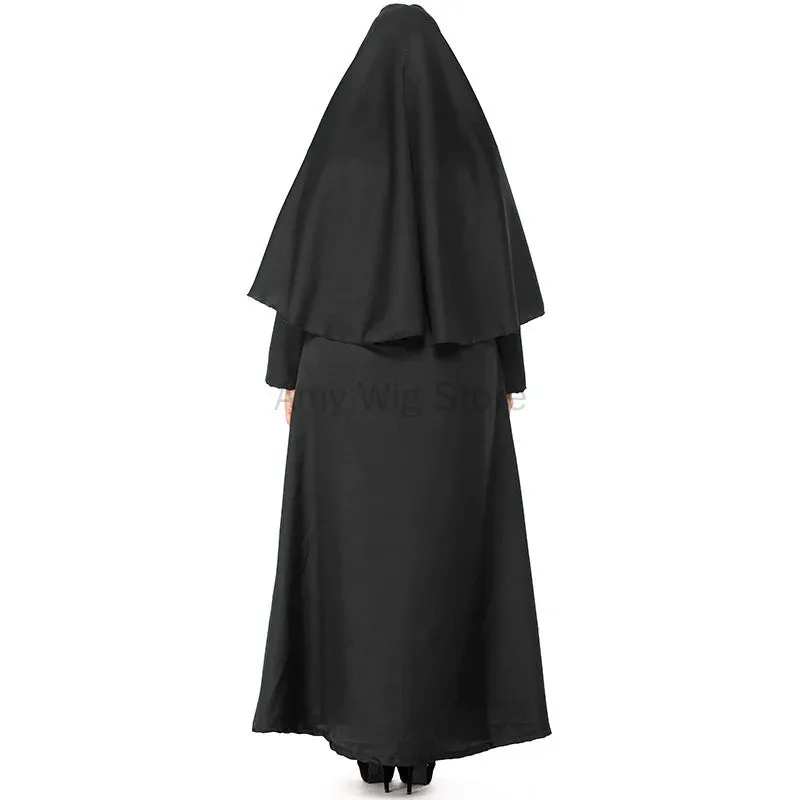 Plus Party Religious Priest Cosplay Nun Sister Black Robe Size Dress-up