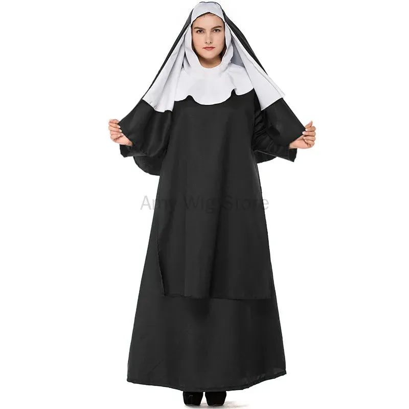 Plus Party Religious Priest Cosplay Nun Sister Black Robe Size Dress-up