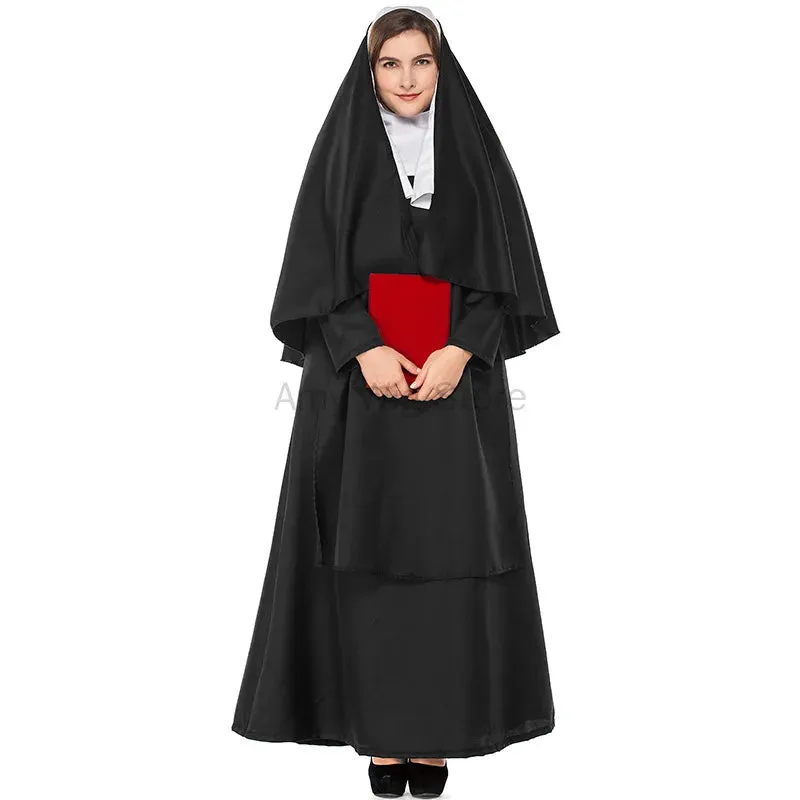 Plus Party Religious Priest Cosplay Nun Sister Black Robe Size Dress-up