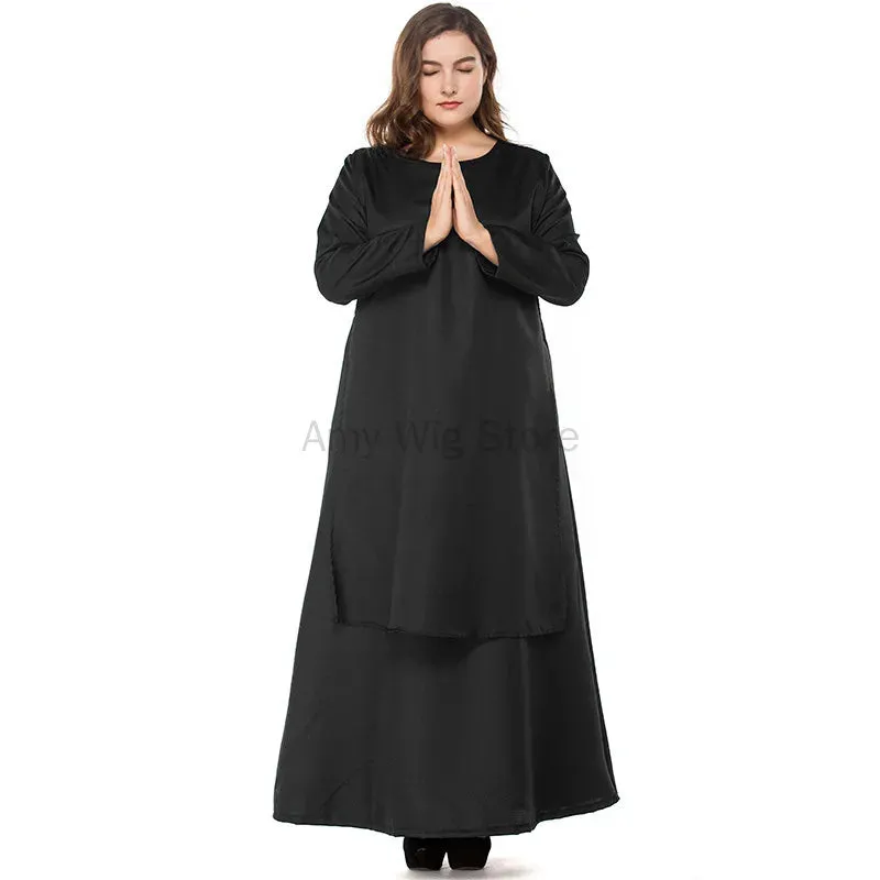 Plus Party Religious Priest Cosplay Nun Sister Black Robe Size Dress-up