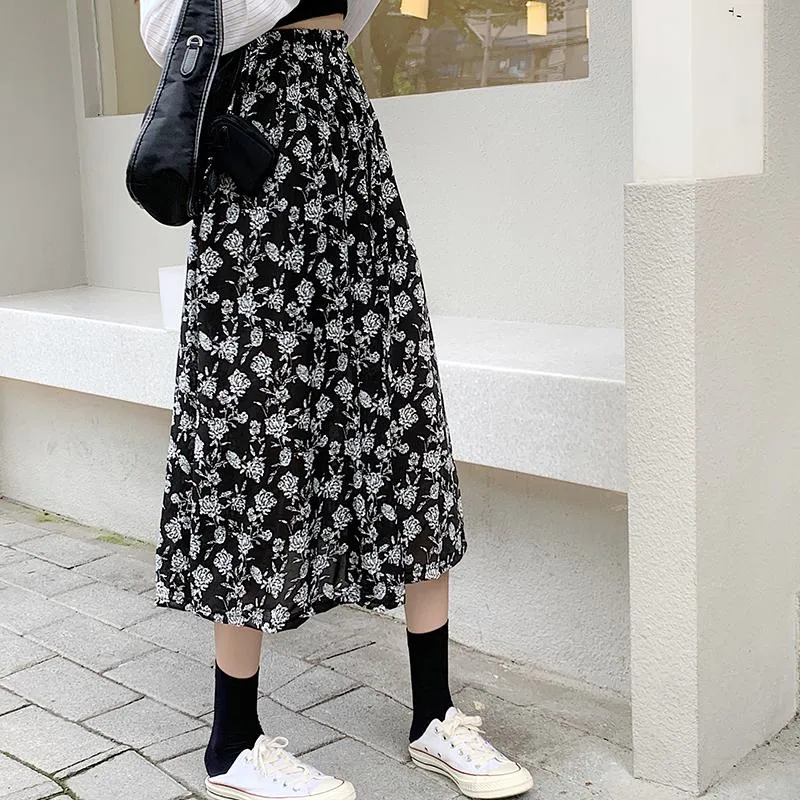Plus Size Floral Print Black Mesh Skirt