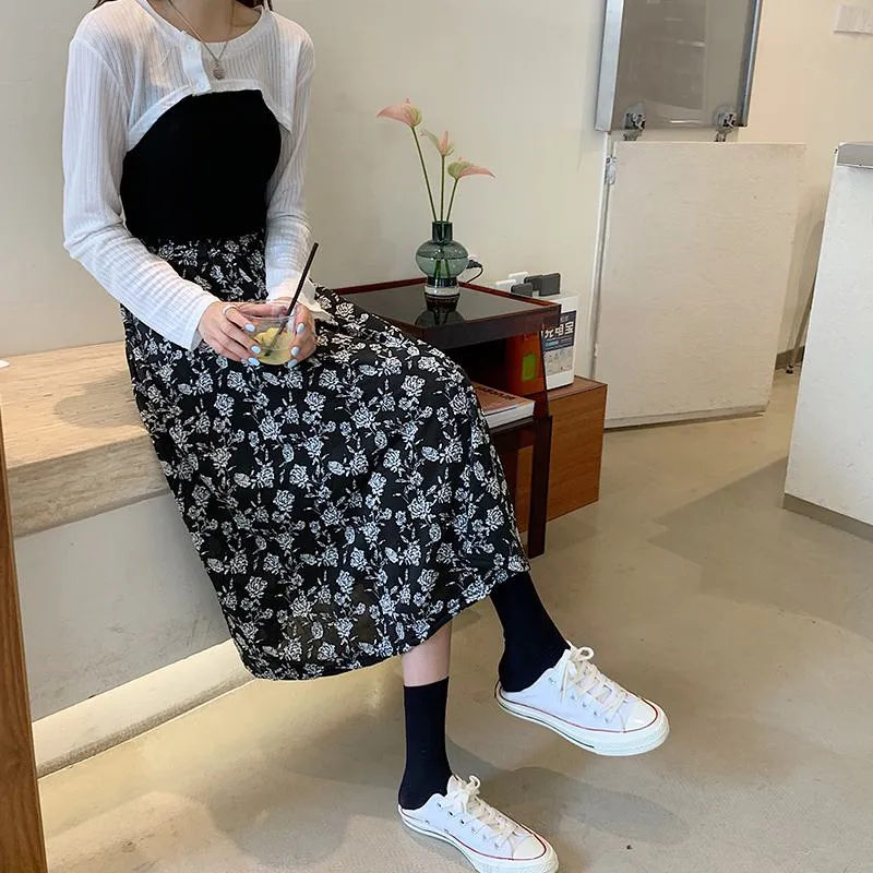 Plus Size Floral Print Black Mesh Skirt