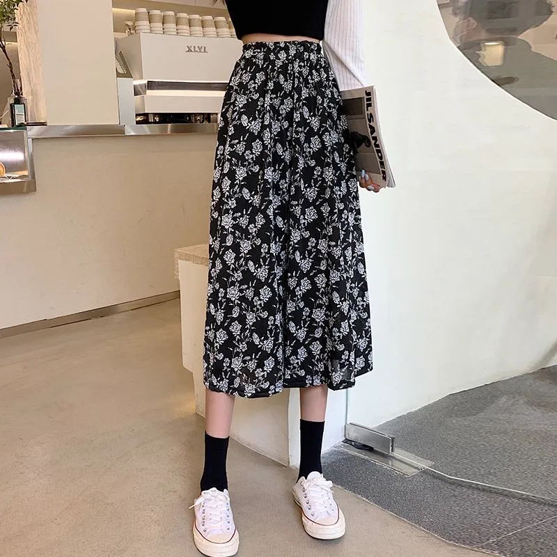 Plus Size Floral Print Black Mesh Skirt