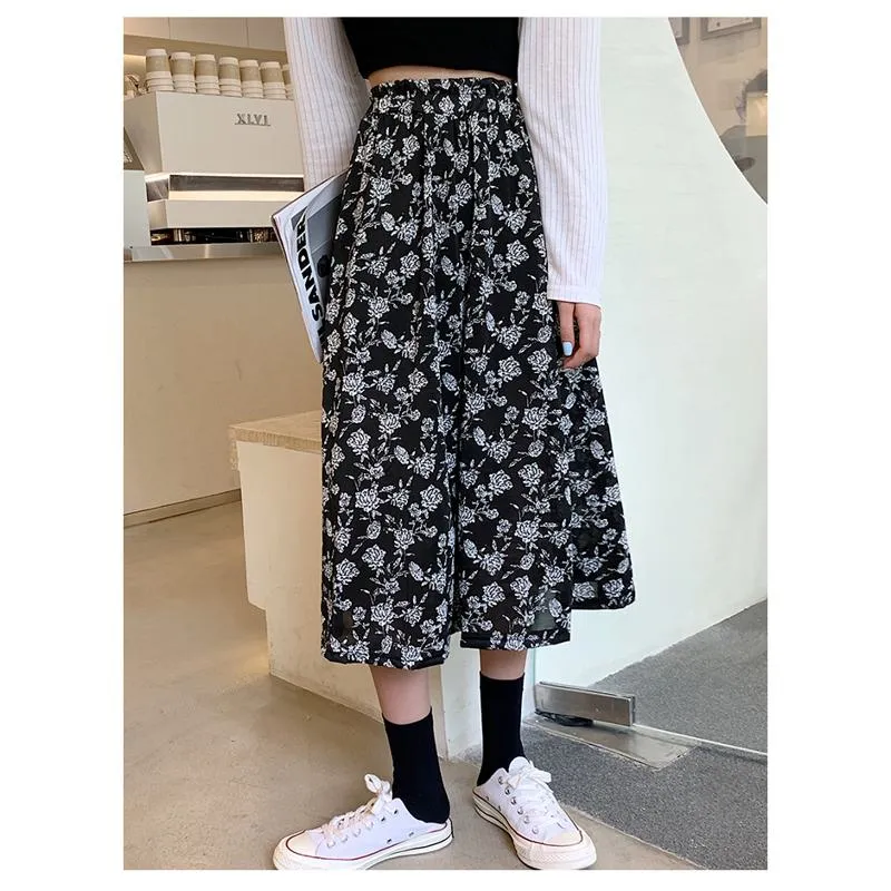 Plus Size Floral Print Black Mesh Skirt