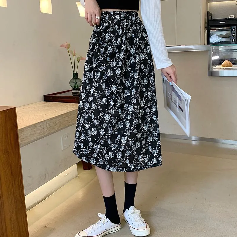 Plus Size Floral Print Black Mesh Skirt
