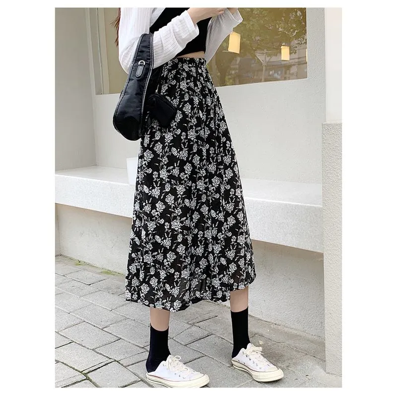 Plus Size Floral Print Black Mesh Skirt