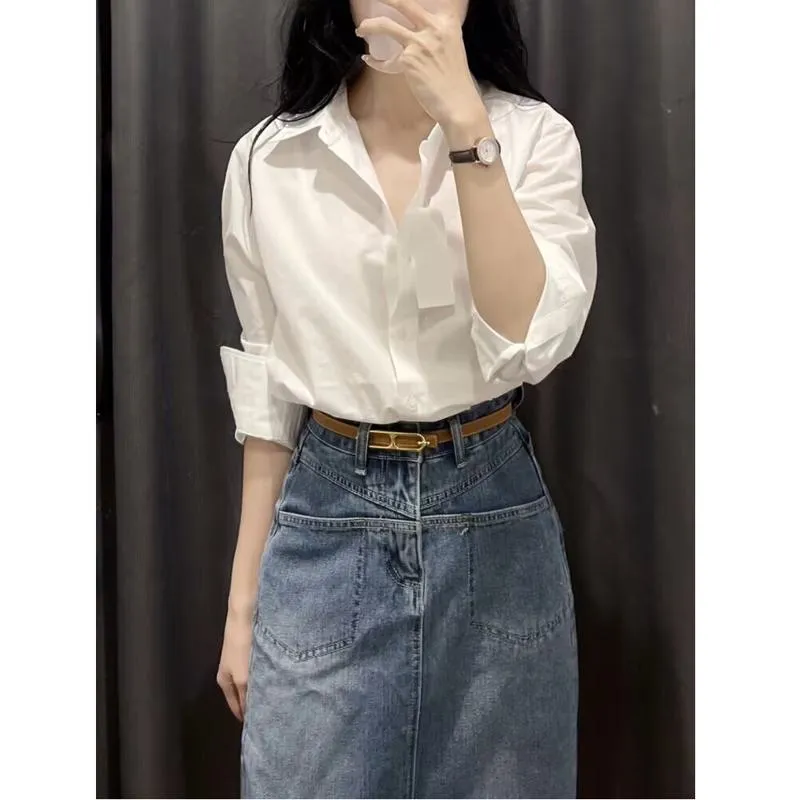 Plus Size High-Waisted Split Hem Slimming Retro Midi Denim Skirt