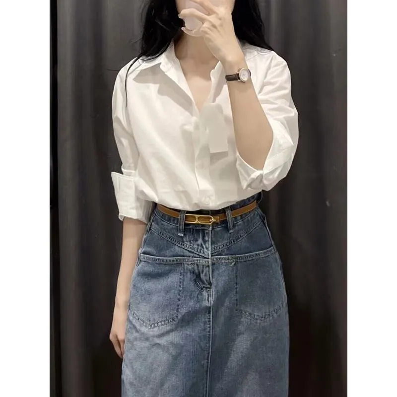 Plus Size High-Waisted Split Hem Slimming Retro Midi Denim Skirt