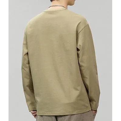 Pure Cotton Round Neck Simplicity Print Long Sleeve Tee