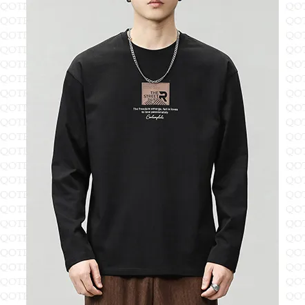 Pure Cotton Round Neck Simplicity Print Long Sleeve Tee
