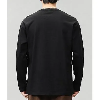 Pure Cotton Round Neck Simplicity Print Long Sleeve Tee