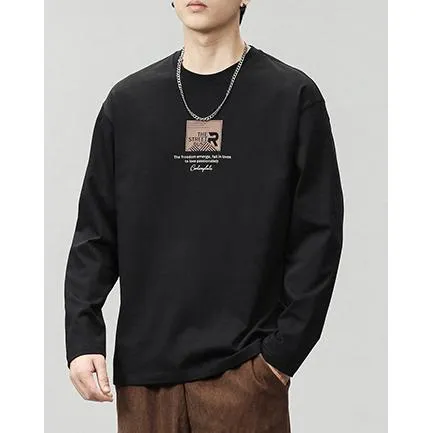 Pure Cotton Round Neck Simplicity Print Long Sleeve Tee