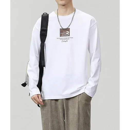 Pure Cotton Round Neck Simplicity Print Long Sleeve Tee