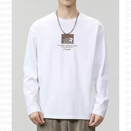 Pure Cotton Round Neck Simplicity Print Long Sleeve Tee