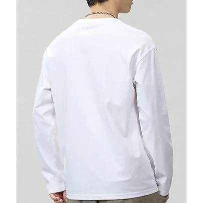 Pure Cotton Round Neck Simplicity Print Long Sleeve Tee