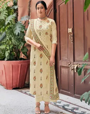 Pure Cotton Unstitched Off-White Salwar Kameez Suit Set With Print