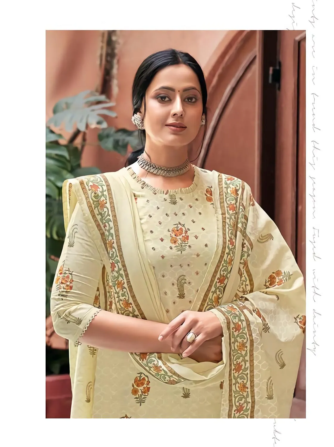 Pure Cotton Unstitched Off-White Salwar Kameez Suit Set With Print