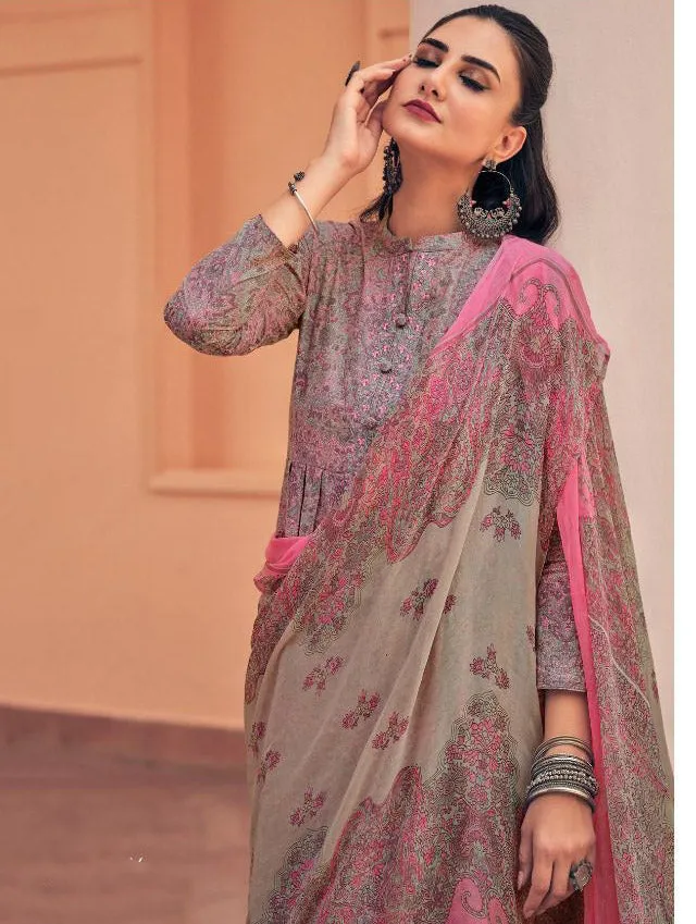 Pure Cotton Unstitched Suit With Pink Chiffon Dupatta