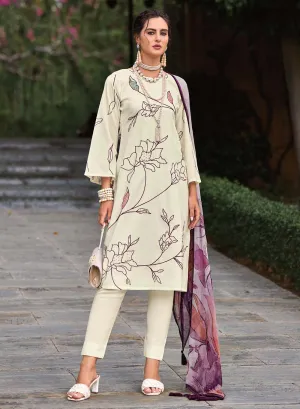 Pure Lawn Cotton Cream Unstitched Suit Dress Material for Women