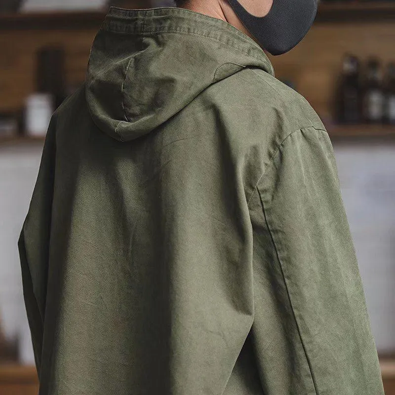 Retro Workwear Style Drawstring Anorak