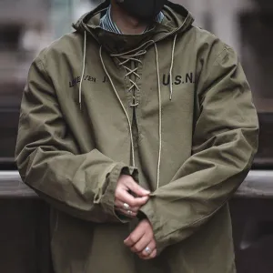 Retro Workwear Style Drawstring Anorak