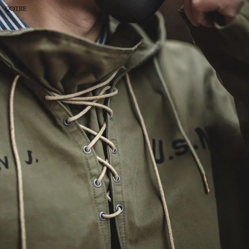 Retro Workwear Style Drawstring Anorak