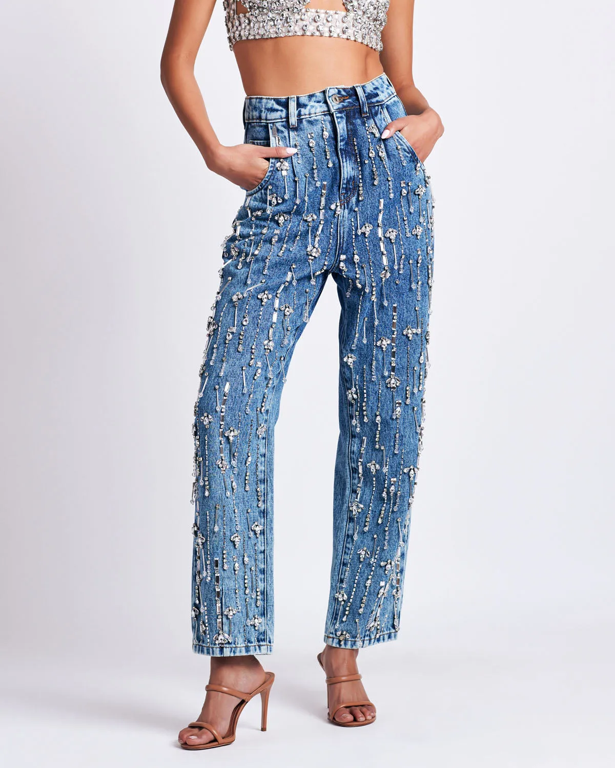 Rhinestone Beaded Jeans