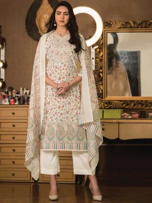 Rivaa Unstitched Off-White Cotton Salwar Suit Fabric for Women