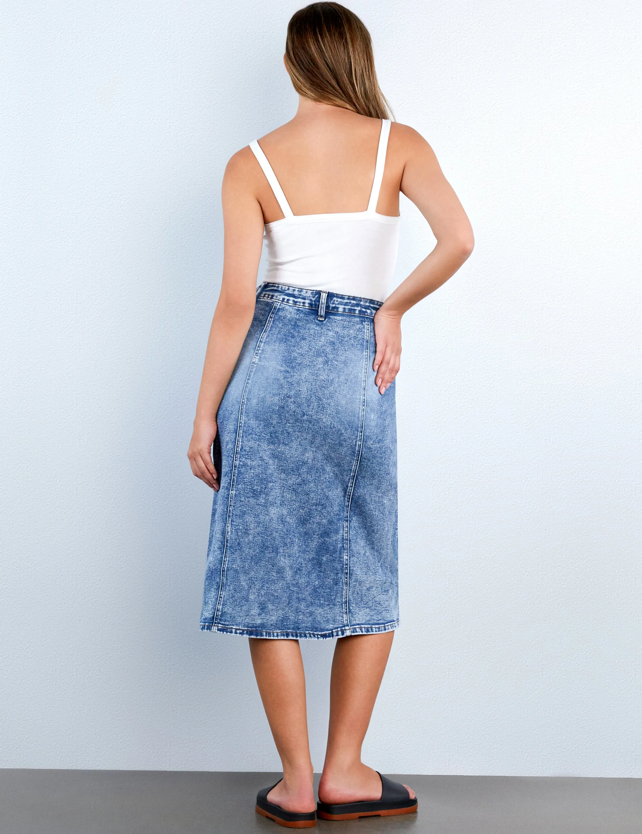 Road Trip Denim Midi Skirt