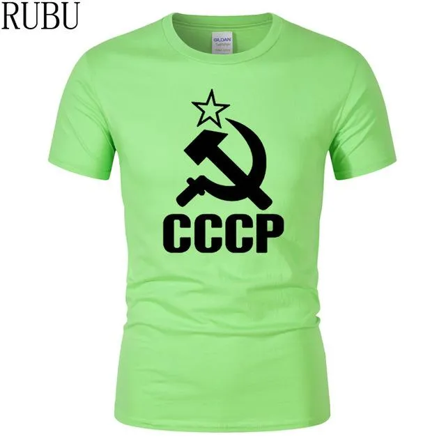RUBU Summer CCCP Russian T Shirts Men USSR Soviet Union Man Short sleeve T-shirt Moscow Russia Mens Tees Cotton O Neck Tops Tee