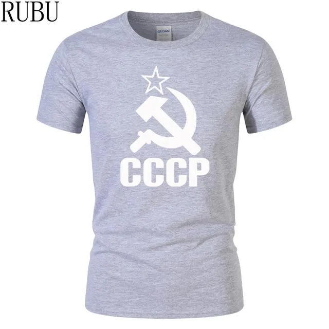 RUBU Summer CCCP Russian T Shirts Men USSR Soviet Union Man Short sleeve T-shirt Moscow Russia Mens Tees Cotton O Neck Tops Tee