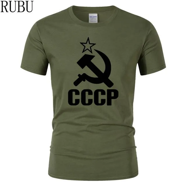 RUBU Summer CCCP Russian T Shirts Men USSR Soviet Union Man Short sleeve T-shirt Moscow Russia Mens Tees Cotton O Neck Tops Tee