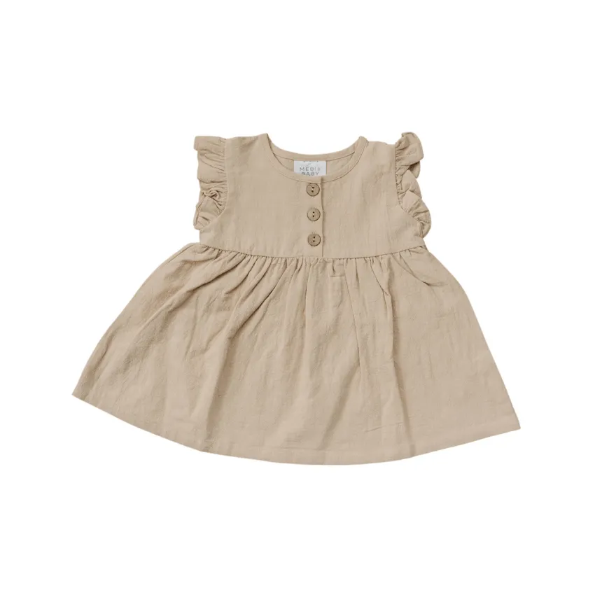 Ruffle Linen Dress, Cream