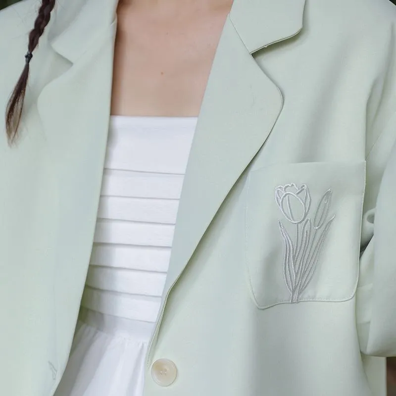 Slimming Embroidery Loose Fit Blazer