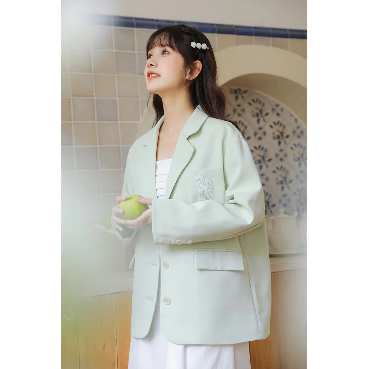 Slimming Embroidery Loose Fit Blazer