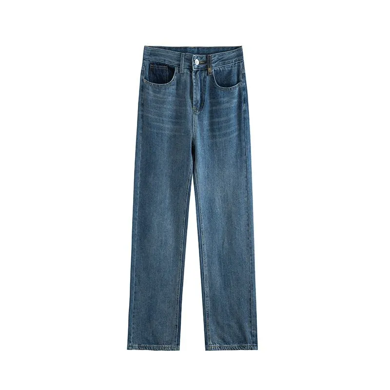 Slimming Floor-Length Draping High-Waisted Wide-Leg Jeans