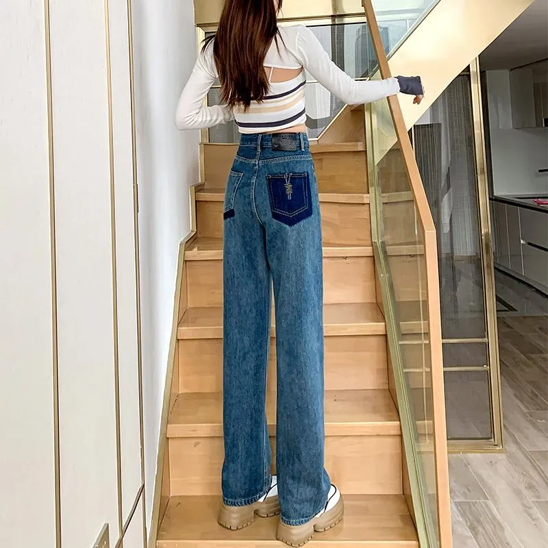 Slimming Floor-Length Draping High-Waisted Wide-Leg Jeans