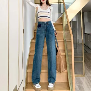 Slimming Floor-Length Draping High-Waisted Wide-Leg Jeans