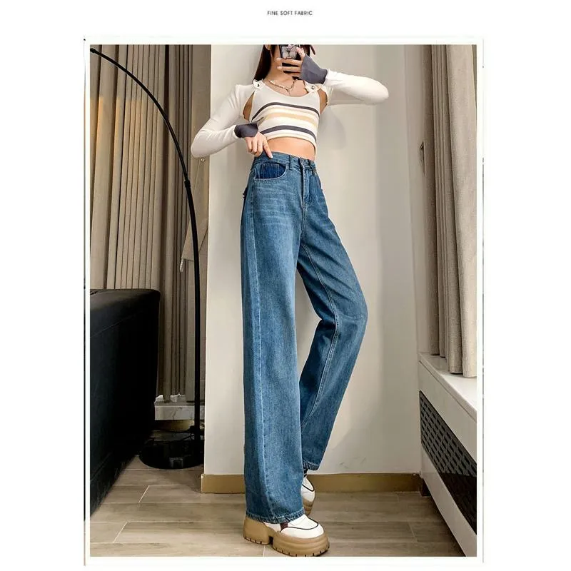 Slimming Floor-Length Draping High-Waisted Wide-Leg Jeans