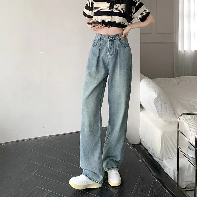 Slimming Floor-Length Draping Lengthened Straight Niche High-Waisted Wide-Leg Jeans