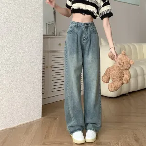 Slimming Floor-Length Draping Lengthened Straight Niche High-Waisted Wide-Leg Jeans