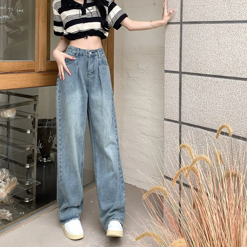 Slimming Floor-Length Draping Lengthened Straight Niche High-Waisted Wide-Leg Jeans