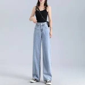 Slimming Floor-Length Draping Loose Fit Light-Colored Straight High-Waisted Jeans