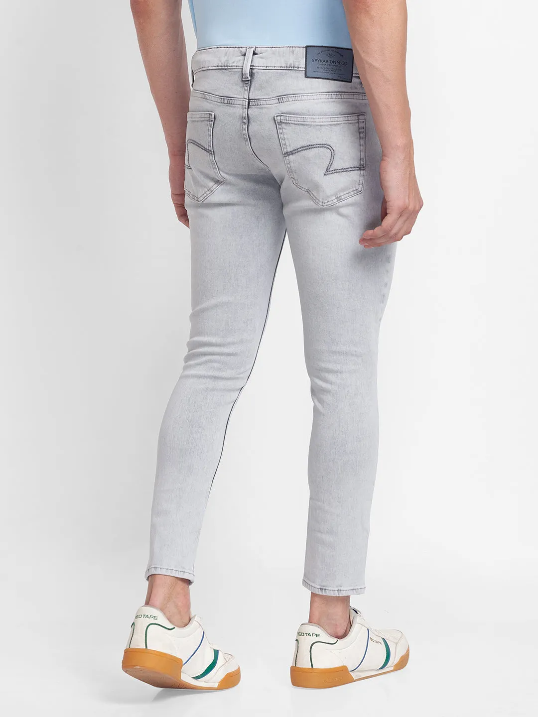 Spykar Light Grey Cotton Slim Fit Tapered Length Jeans For Men (Kano)