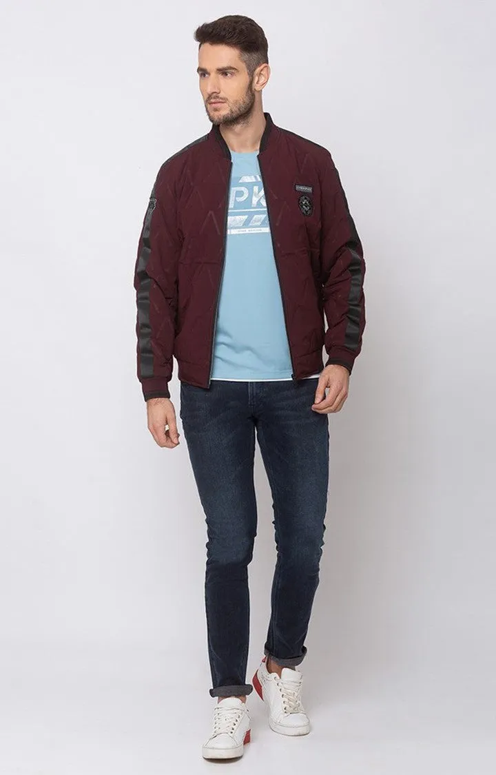 Spykar Maroon Activewear Straight Fit Jacket For Men