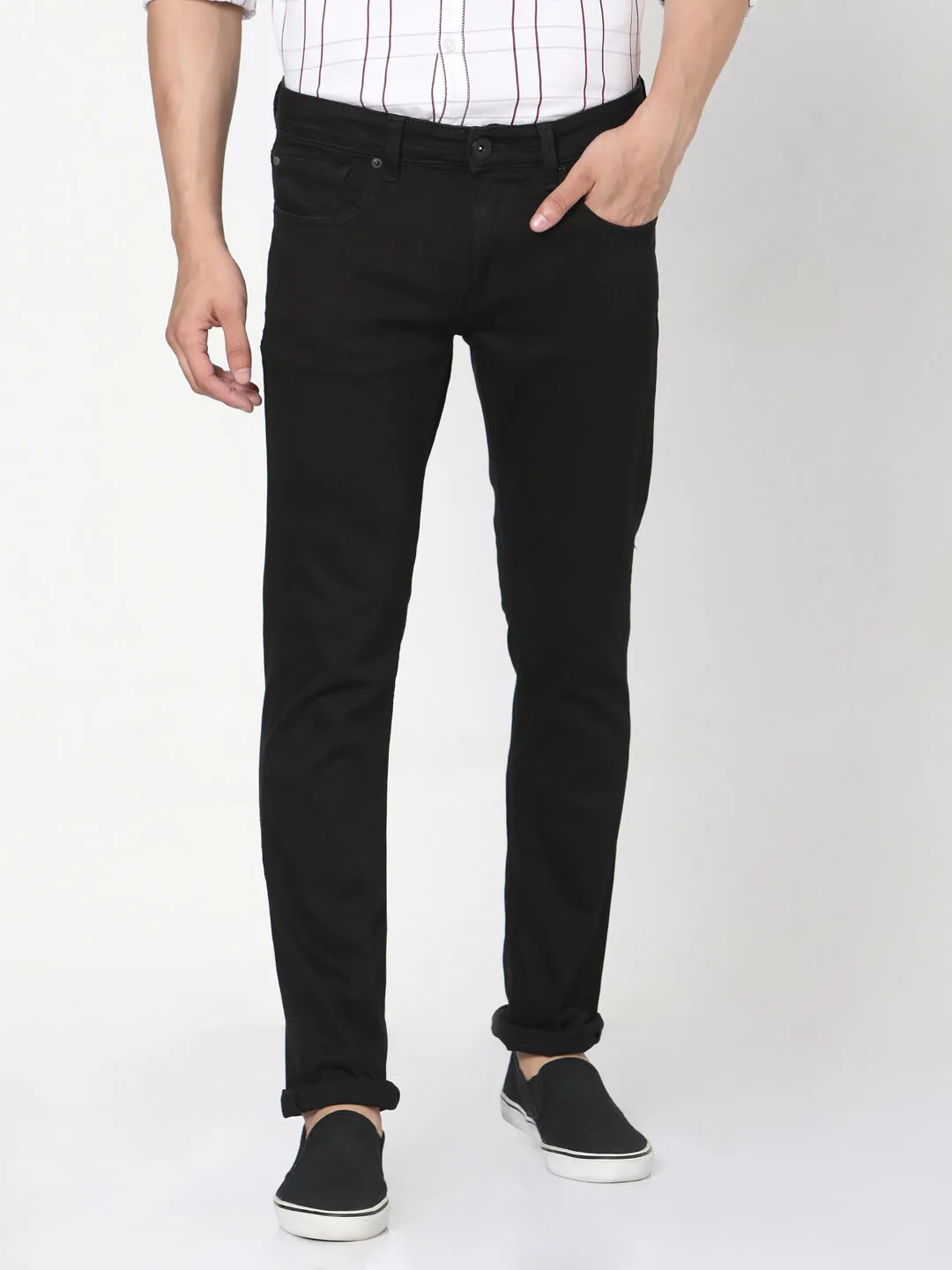 Spykar Men Black Cotton Skinny Jeans