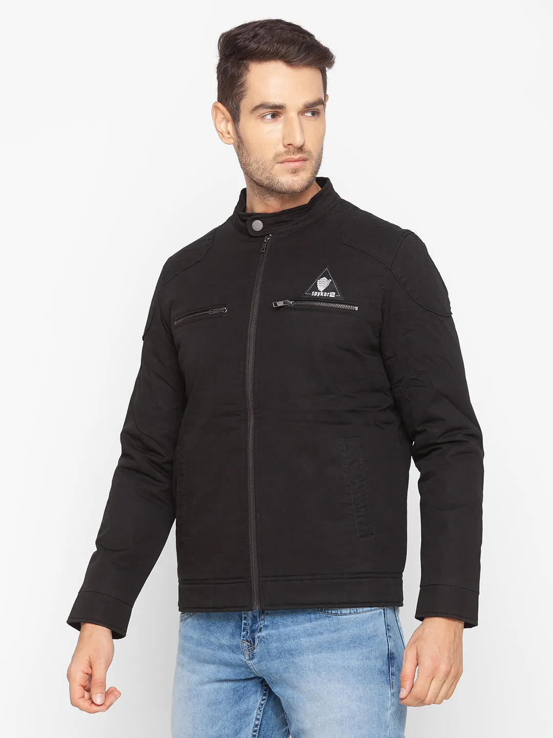 Spykar Men Black Polyester Regular Fit Casual Jacket For Men