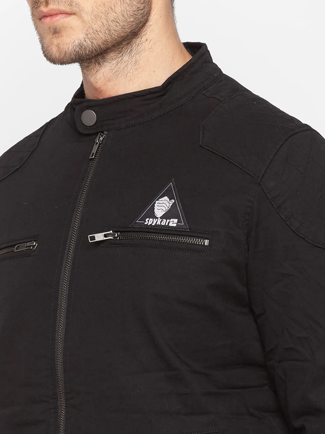 Spykar Men Black Polyester Regular Fit Casual Jacket For Men