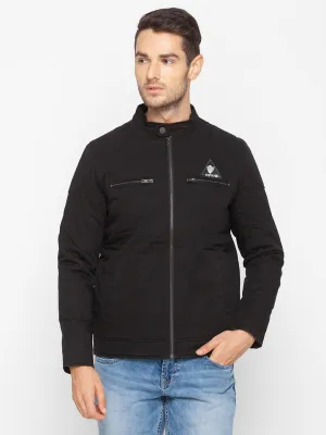 Spykar Men Black Polyester Regular Fit Casual Jacket For Men