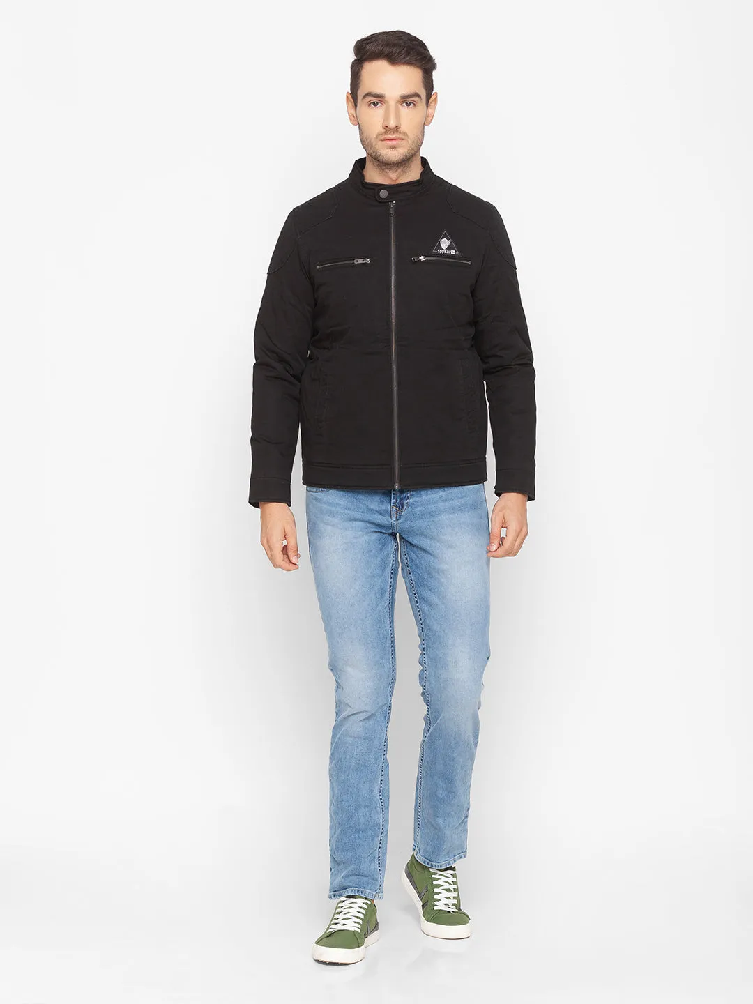 Spykar Men Black Polyester Regular Fit Casual Jacket For Men